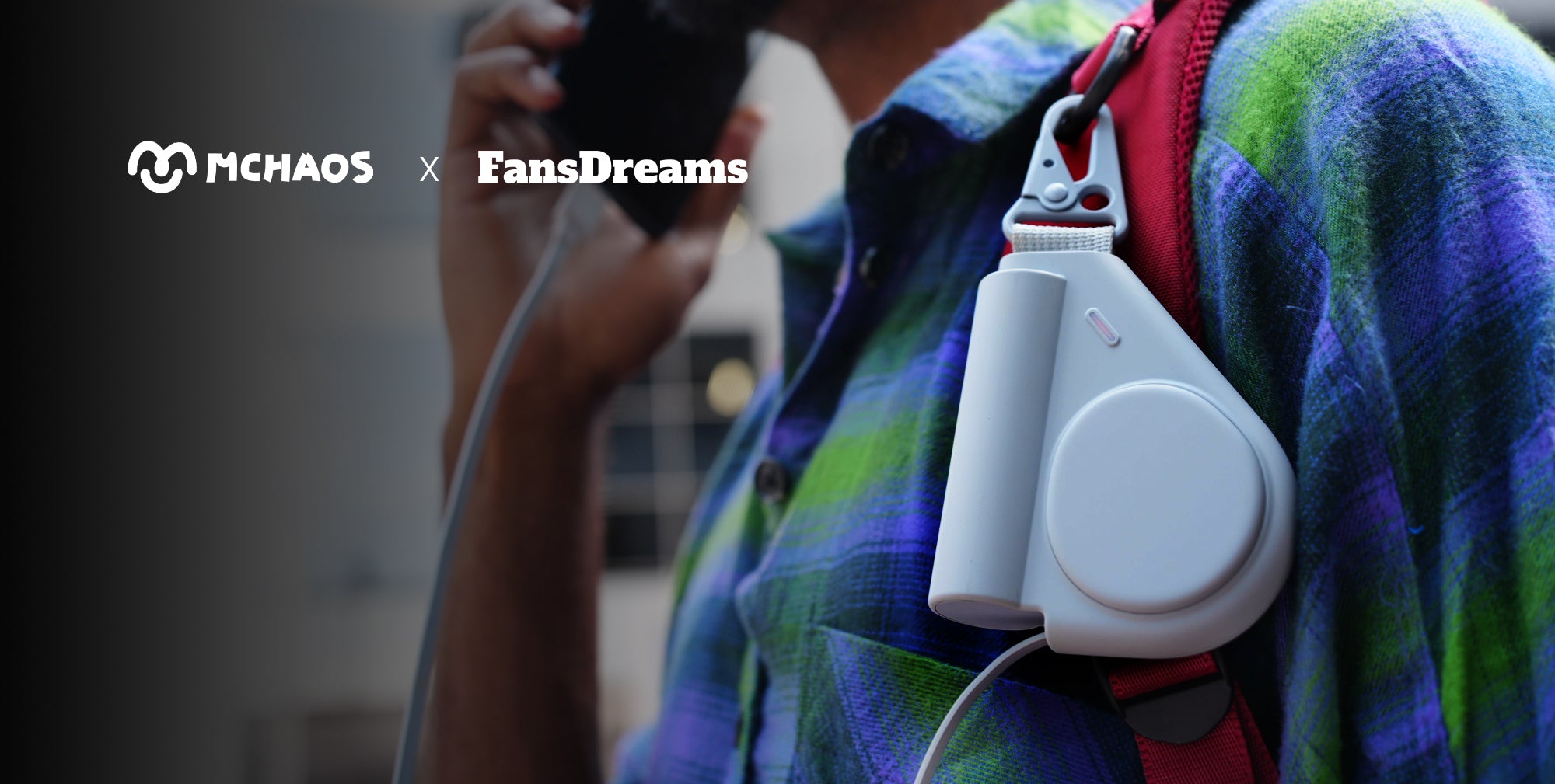 FansDreams×MChaos wearable power bank with a retractable cable